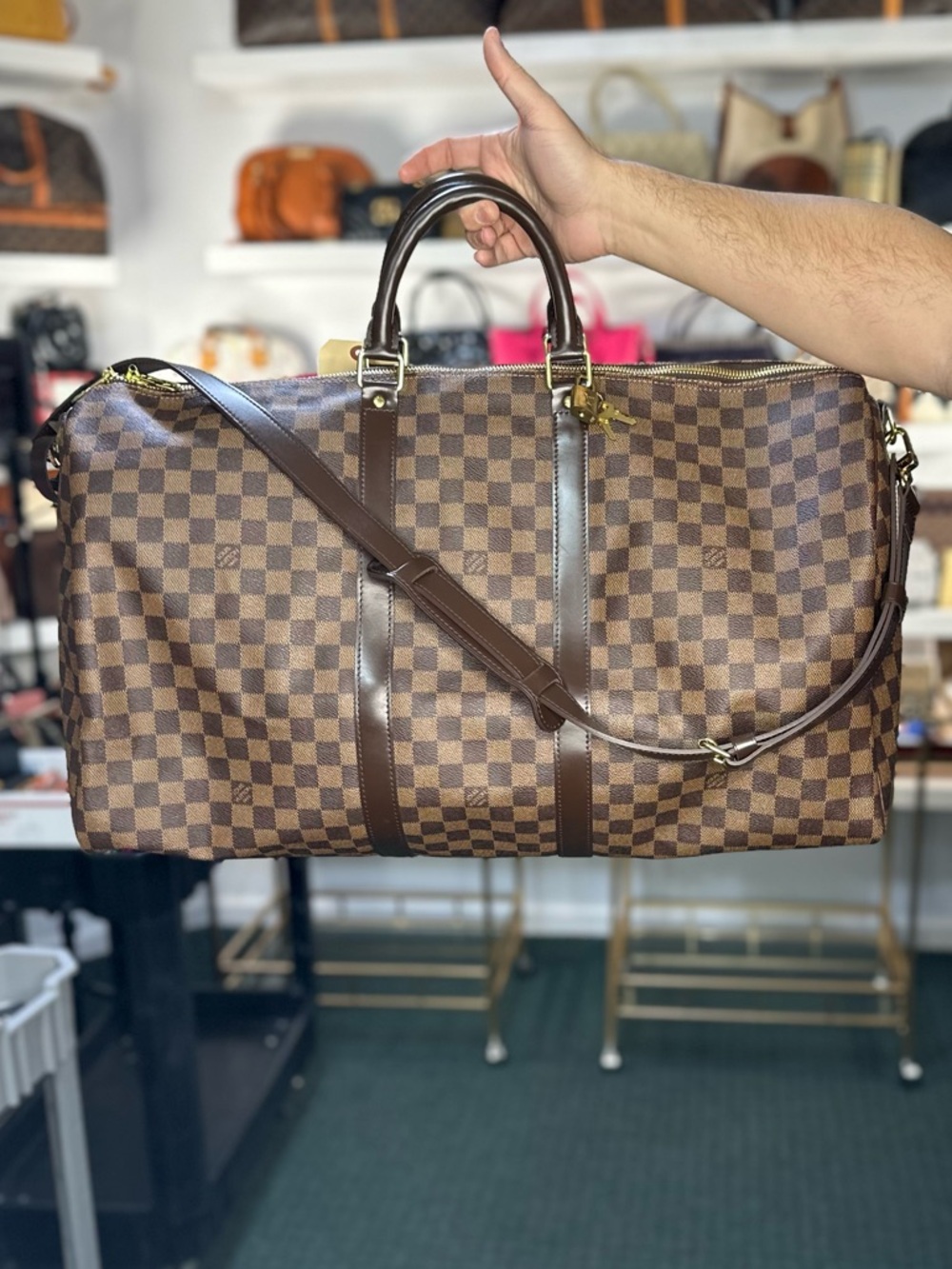 Louis Vuitton Brown Damier Canvas Keepall Bandoulière Travel Bag